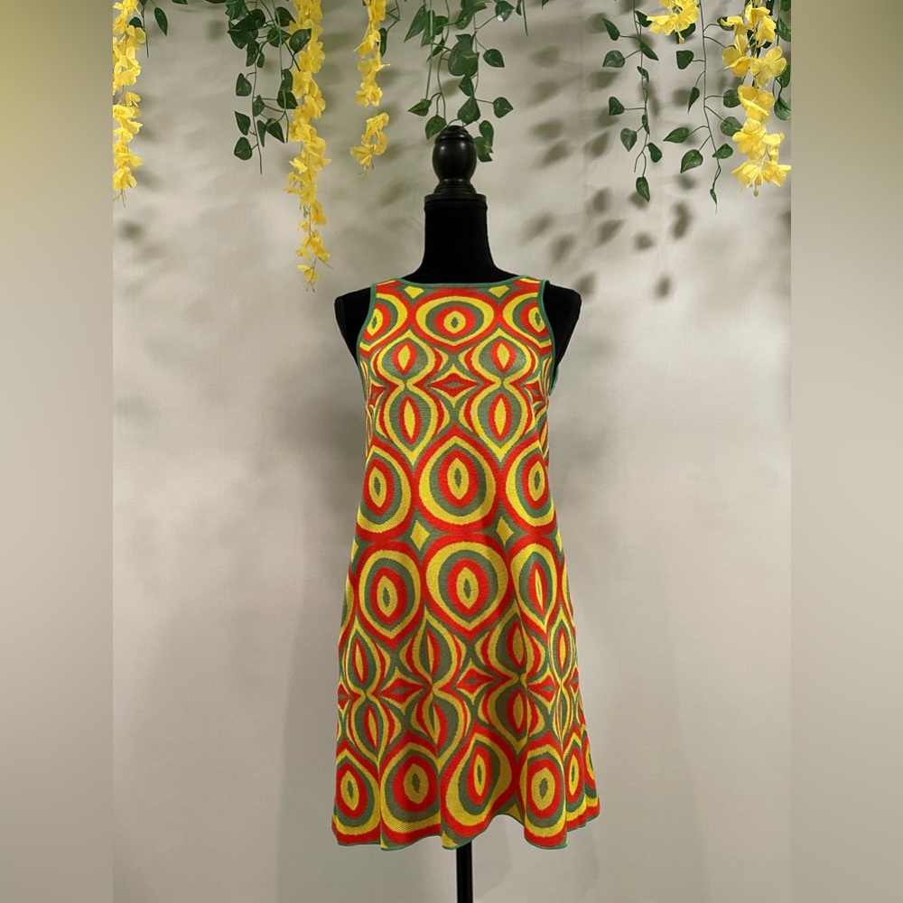ZARA retro/mod groovy jacquard knit mini shift dress